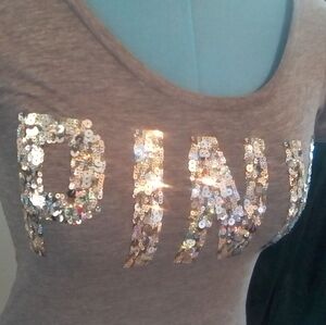 Victoria Secret Pink Small Short Sleeve Pullover Sequin Front